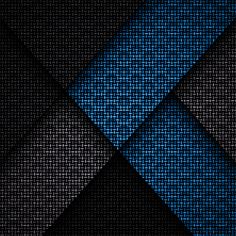 blue and black squares are arranged in the shape of an abstract pattern on a dark background