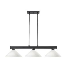 Drop length: 46.0" Latitude Run® Shade Color: White | Latitude Run® Ajo 3 - Light Pool Table Cone Pendant 8.0 H x 46.0 W x 14.0 D in gray / black / brownMetal in White | 8" H X 46" W X 14" D | Wayfair Light Pool, Linear Pendant Light, Pool Table Lighting, Table Lights, Billiard Lights, Pendant Shade, Pool Light, 3 Light Pendant, Straight Line