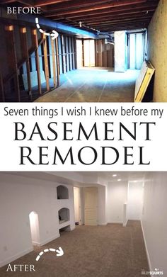 an empty room with the words basement remodel before and after it is cleaned