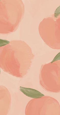 peaches with green leaves on a pink background