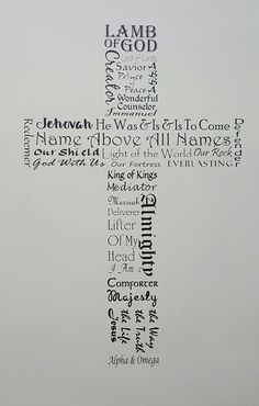 a cross made out of words on a white background with the word lamb of god written in different languages