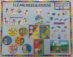 a bulletin board with various stickers on it