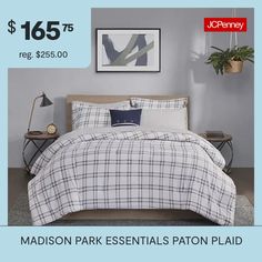 the madison park essentials paton plaid bedding set is $ 16 95 reg $ 55 00