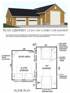 the floor plan for a two story garage with an attached living area, and one car garage