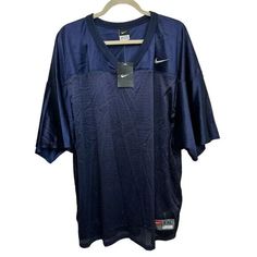 Nike Team 2XL Blank Football Jersey Blue Penn State PSU NWT Retro 535528-419 Size: XXL 29.5" Armpit to armpit 12" Sleeves 31" Long New with tags Navy Sports Tops For Summer, Casual Navy Sports Shirt, Navy Casual Sports Shirt, Long Sleeve Sports Shirt For Summer, Casual Navy Shirt For Sports, Long Sleeve Shirt For Summer Sports, Nike Casual V-neck Top, Navy Casual V-neck T-shirt, Blue V-neck Shirt With Relaxed Fit