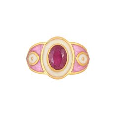 Ruby Gold Vermeil Over Sterling Silver Enameled Ring Silver = 4.45 gm. Ruby = 1.25 ct. The beautiful ring measures to be a size US 6.75 & can be re-sized as per requirement. If for any reason you are not completely satisfied, you may return, exchange, replace, or credit your purchase within 15 days from delivery. Wholesale Enquiries? Contact us & we will get in touch with you! Enamel Ring, Beautiful Ring, Silver Enamel, Ring Silver, Rings Statement, Gold Vermeil, Beautiful Rings, Statement Rings, Ruby