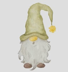 a watercolor painting of a white gnome