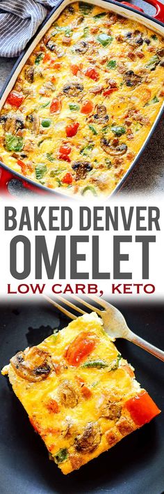 baked denver omelet with low carb keto on the side and text overlay that says baked denver omelet low carb keto