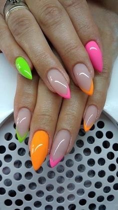 Colorful Nail, Neon Nails, Hot Nails, Pretty Acrylic Nails, Fancy Nails, Chic Nails, Dope Nails, Nail Color, Nail Polishes