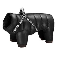 an inflatable dog is wearing a black jacket