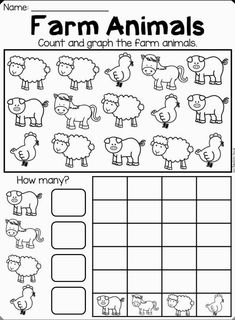 farm animals worksheet for kids to help with their counting and number recognition skills