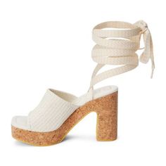 Vegan, platform heeled sandal with lace up detail. | Beach Women's Skylar Platform Sandal, Ivory, 9M Beach High Heel Lace-up Synthetic Sandals, Summer High Heel Platform Lace-up Sandals, Summer Platform Lace-up Sandals With Block Heel, Chic Summer Platform Lace-up Sandals, Summer Synthetic Lace-up Sandals, Adjustable Lace-up Platform Wedge Sandals, Synthetic Lace-up Sandals For Summer, Chic Chunky Platform Lace-up Heels, Adjustable Lace-up Synthetic Heels