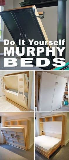 there are many different types of beds in the room with text overlay that says do it yourself murphy beds