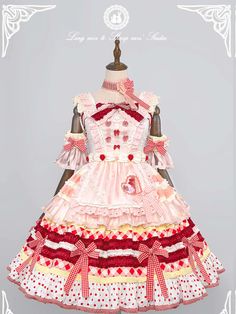 JSK Full Set ♥Pre-order♥Strawberry Cake ♥Sweet Lolita Dress – nbsama Dessert Outfit, Strawberry Outfit, Mode Kawaii, Old Fashion Dresses, Theme Dress, Kawaii Dress, Dress Cake, Sweet Lolita, Wrist Cuffs