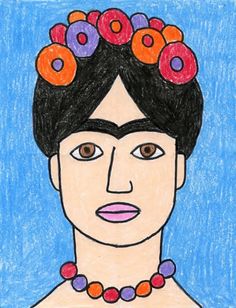 a drawing of a woman with flowers in her hair and an orange flower crown on her head