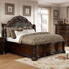 a bedroom scene with focus on the bed and dresser