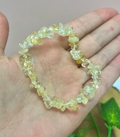 This listing is for one citrine chip bracelet. These bracelets fit wrist sizes 6-7.5" on average. Please keep in mind these bracelets are made from a citrine that is very light in color.  💛Citrine is a transparent to translucent stone that has a yellow to brownish orange hue. It is typically found in its crystal formation. It can take a great cut and because of this it is often faceted and set into jewelry. Citrine translates from Latin to mean yellow.   Citrine is a stone that makes it easier Chip Bracelet, Bracelet Stone, Citrine Bracelet, Crystal Formations, Stone Chips, Yellow Citrine, Citrine Stone, Solar Plexus, Pastel Yellow