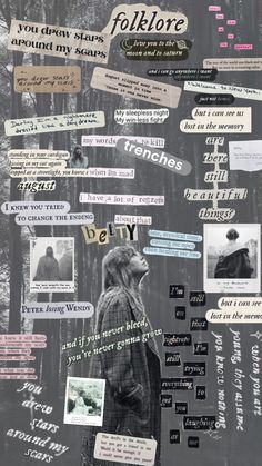 a collage of different types of words and pictures on a black background with white writing