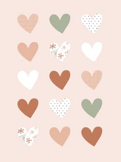 hearts are arranged in different colors on a pink background