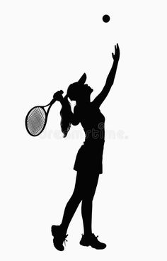 a silhouette of a woman playing tennis with a racquet and ball in her hand