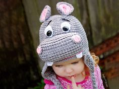 "Happy Hippo the Hippopotamus will make you like this hat a-lot-amus. The pattern is in PDF format with Instant Download. It is written row-by-row using US crochet terms, along with crochet diagrams, step-by-step photos, and a conversion chart to UK terms. FORMAT & LANGUAGE: * English * PDF, 17 pages, 3 MB (mobile devices friendly) CROCHET LEVEL & SKILLS: * Confident Beginner * Chain, slip stitch, single crochet, half double crochet, double crochet, working in rows and in the round, increasing, Beanie Hat Crochet Pattern, Crochet Animal Hats, Crochet Hippo, Crocheted Hats, Amazing Crochet, Crocheted Hat, Crochet Unicorn, Crochet Animal, Animal Hats