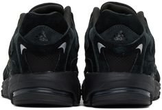 Low-top suede sneakers in black. · Reflective trim throughout · Lace-up closure · Logo bonded at padded mesh tongue · Padded collar · Signature stripes at sides · Logo printed at heel counter · AdiPRENE® foam rubber midsole · Treaded rubber sole Supplier color: Core black/Carbon/Core black Black Suede Adidas Sneakers, Black Adidas Logo Mesh Sneakers, Black Adidas Mesh Sneakers, Breathable Suede Sneakers For Streetwear, Color Core, Carbon Black, Suede Sneakers, Alexander Wang, Low Top