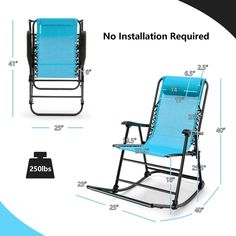 a blue lawn chair with instructions on how to install the seat and backrests