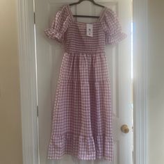 Nwt Bought From A Local Boutique. Short Sleeve, Smocked Top, 3 Tiered Skirt. Gingham Light Purple And White. Smocked Top, Gingham Shorts, Short Sleeve Maxi Dresses, Local Boutique, Light Purple, Smocking, Gingham, Colorful Dresses, Maxi Dress