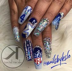 Dallas Cowboy Nails, Cowboys Nails, Nails Football, Ongles Bling Bling, Nails Images