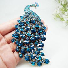 4.33"H-Quality Clear Peacock Brooch Pin Rhinestone Crystal Pendant Jewelry Party | eBay Elegant Party Brooch With Peacock Design, Elegant Peacock Color Party Brooches, Peacock Colored Wedding Brooch Jewelry, Brooch Bouquet Diy, Phoenix Jewelry, Personal Jewelry, Peacock Bird, Purple Rhinestone, Popular Jewelry