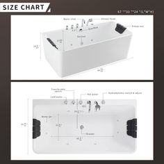 an image of a bathtub with measurements for the size and width chart on it