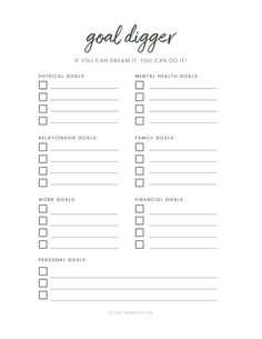 the goal digger checklist is shown in black and white