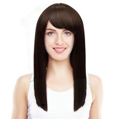 This full lace wig ready to wear right out of the box! Style yourself in minutes with fashion forward synthetic wig. The wig is a medium length straight synthetic wig with full bangs. Have a new hairstyle whenever you want with this cut, styled and ready- to -wear product. Feature 1) Soft And Bouncy 2) Very natural hairline and Fashion Looking. Care Guide: 1. Holding the wig by the part area, use a wide-tooth comb to gently comb the hair to remove any tangling. When combing the hair, always star Long Hair Styles With Layers, Hair Styles With Layers, Layers Straight, Straight Wig With Bangs, Easy Hair Cuts, Barrel Curls, Beautiful Haircuts, Full Hair, Wig With Bangs