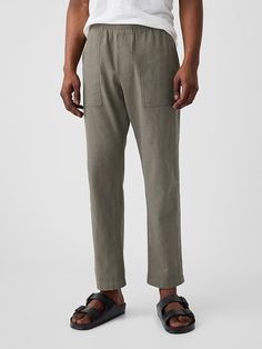 Easy Linen-Blend Utility Pants Summer Outdoor Bottoms With Patch Pockets, Casual Relaxed Fit Pants With Patch Pockets, Casual Outdoor Pants With Welt Pockets, Summer Pants With Patch Pockets For Outdoor, Summer Outdoor Pants With Patch Pockets, Relaxed Fit Utility Bottoms With Welt Pockets, Relaxed Fit Trousers With Patch Pockets, Relaxed Fit Outdoor Pants With Patch Pockets, Summer Utility Bottoms With Tapered Leg