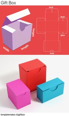 three boxes with different colors and sizes