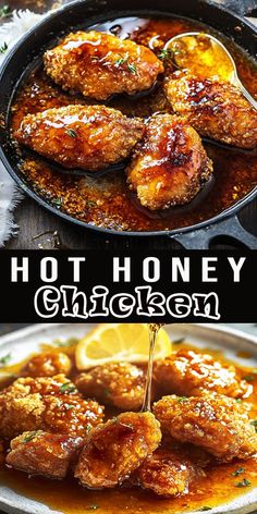 chicken wings with honey and lemon sauce in a skillet