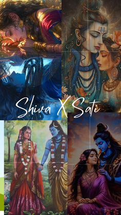 four different images of hindu deities with the words shria x state written below them