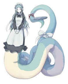 a woman in white dress sitting on top of a blue and white dragon shaped object