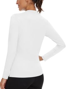 Women's Long Sleeve Golf Polo - Solid White Stand Collar Quarter Zip Up Moisture Wicking Quick Dry Athletic Workout Striped Tops White Fitted Golf Tops, Fitted White Golf Top, Fitted Long Sleeve Golf Tops, Fitted Long Sleeve Tops For Golf, White Long Sleeve Golf Tops, White Quarter Zip, Polo For Women, Striped Tops, Striped Tops Women