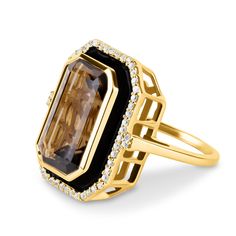 PRICES MAY VARY. HIGH QUALITY: Crafted with exquisite 14k gold-plated silver, this smoky quartz ring is adorned with a 6.2 carat smoky quartz, white sapphire accents and hand-painted black enamel for unrivaled luxury. It is stamped with "925" for authenticity. HYPOALLERGENIC: For those seeking both style and comfort, this cocktail statement ring is designed to be 100% nickel free and hypoallergenic making it perfect for sensitive skin. Say goodbye to green fingers even after hours of wear! MATCH Chocolate Rings, Black Diamond Rings, Run The Jewels, Brown Rings, Raw Gemstone Jewelry, Smoky Quartz Ring, Octagon Shape, Natural Gemstone Ring, Gold Gemstone Ring