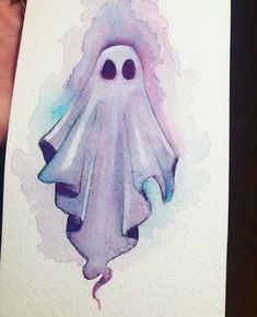 a watercolor drawing of a ghost holding onto a piece of paper