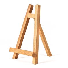 a wooden easel on a white background with clippings to the bottom and bottom