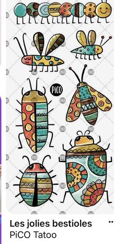 an image of bugs with different patterns on them and the words, les jolies pestles pico tattoo