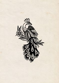 a black and white drawing of a bird with feathers