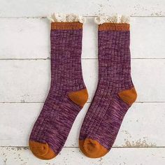 Make these socks a part of your cottagecore aesthetic look 🌺Free Size Material: Cotton, Polyester Purple Cotton Socks For Winter, Purple Cotton Winter Socks, Aesthetic Socks, Vintage Socks, Lace Stockings, Women Crew Socks, Lace Socks, Socks For Women, Winter Socks