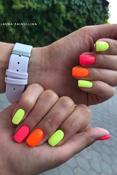 Colorful Nail Art, Summery Nails, Classic Nails, Bright Nails, Summer Acrylic Nails, Summer Nails Colors, Neon Nails