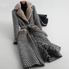 Wool Blends Coat Plaid Double Breasted on Storenvy Long Fur Coat, Thermal Jacket, Womens Tweed, Fur Parka, Long Parka, Women Overcoat, Tweed Coat, Wool Blend Coat, Woolen Coat