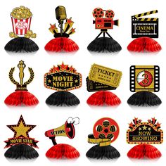 PRICES MAY VARY. Movie Party Decorations: you will get 12 pieces of movie party centerpieces, including stars, microphones, popcorn, tickets, videos, projectors and more, full of movie feelings; These vivid movie night party decorations will make your party a big hit, which can be applied separately to create a pleasant atmosphere Proper Size: these movie centerpieces are about 8.3 x 7.9inches, which match with most tables and can add an elegant atmosphere to the graduation party by setting them Night Party Decorations, Party Decorations Centerpieces, Movie Night Party Decorations, Movie Party Decorations, Movie Theater Party, Kids Party Centerpieces, Stars Table Topper, Homecoming Decorations, Movie Theater Decor