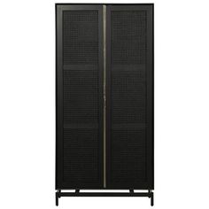 a tall black cabinet with two doors