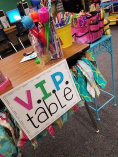 a table with a sign that says vrip table